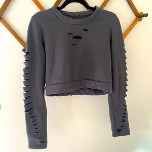 Alo Yoga Distressed Grey Crop Sweatshirt